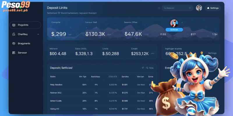 Dashboard showing deposit limits and session control tools.